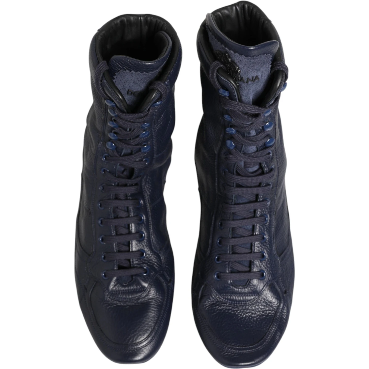 Dark Blue Deer Leather Mid Calf Boots Shoes