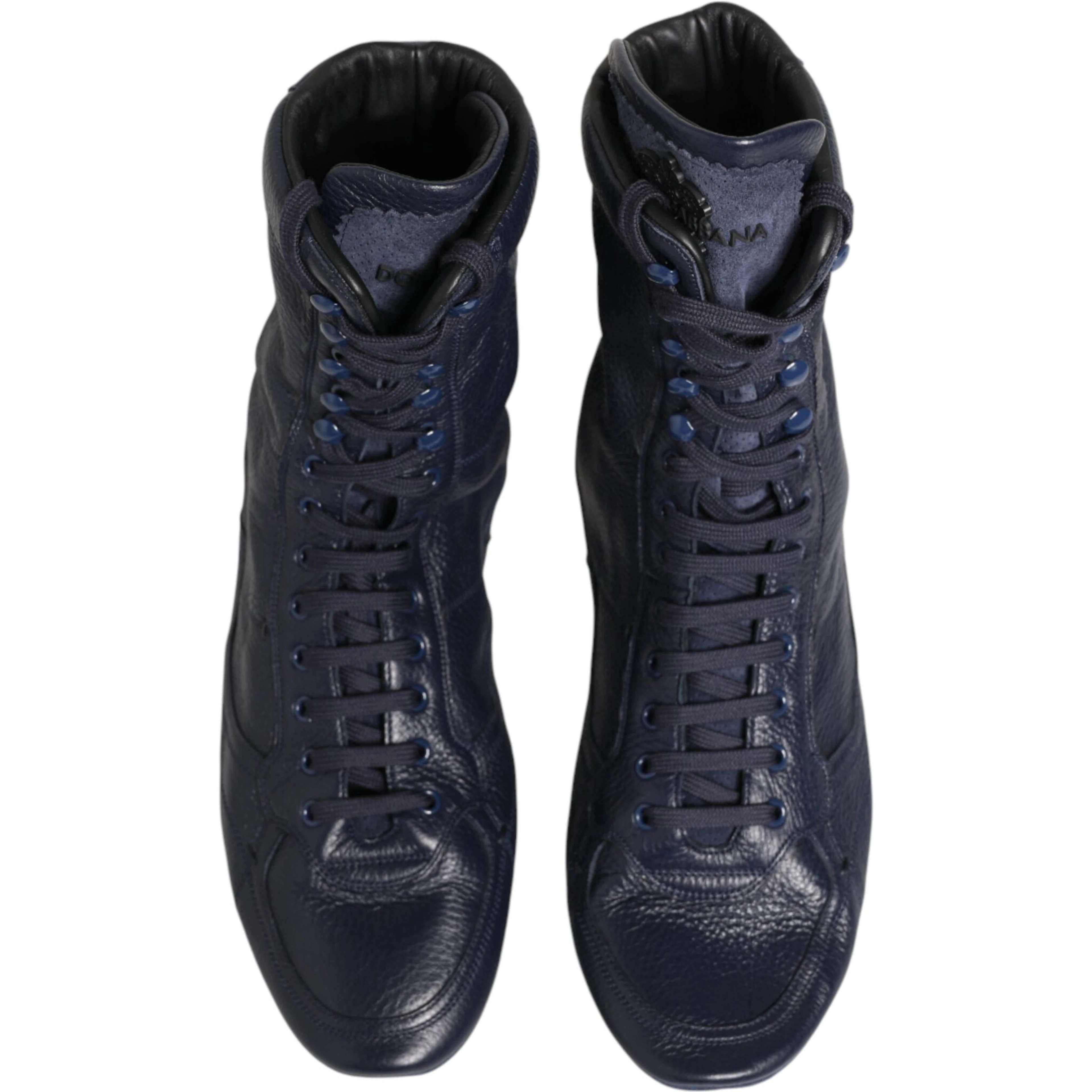 Dark Blue Deer Leather Mid Calf Boots Shoes