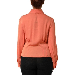 Orange Collared Button Down Long Sleeves  Top