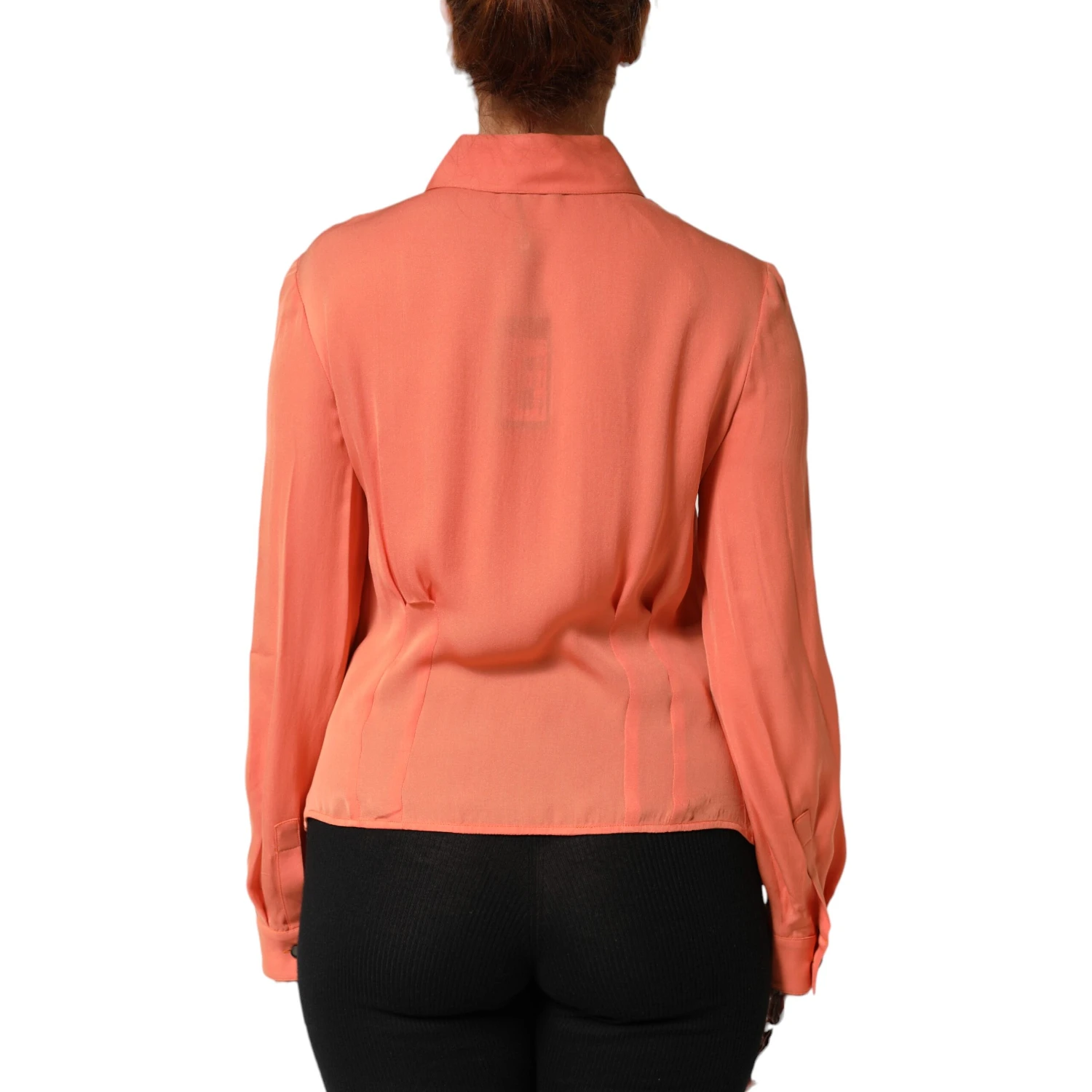 Orange Collared Button Down Long Sleeves Top