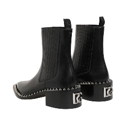 Black Studded Chelsea Short Ankle Boots Shoes