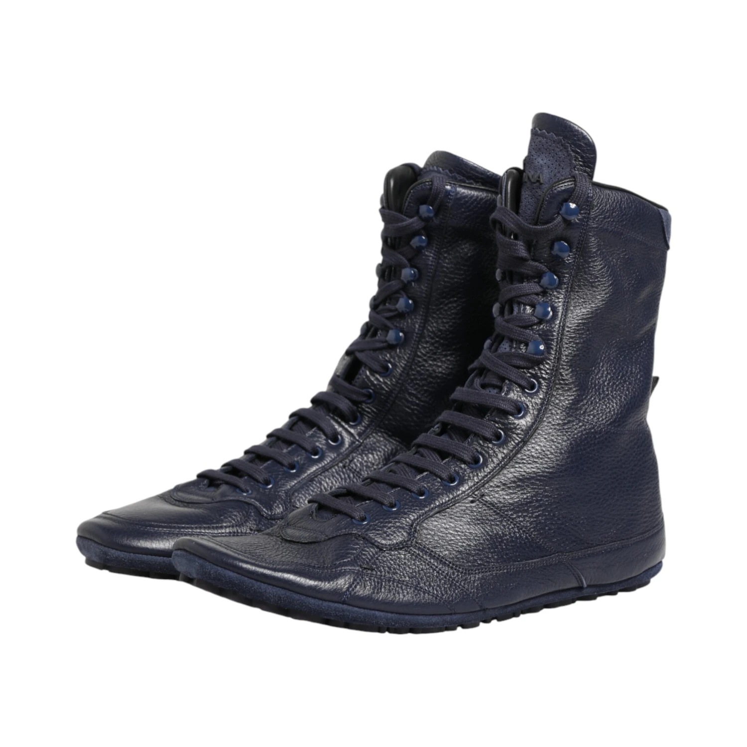 Dark Blue Deer Leather Mid Calf Boots Shoes