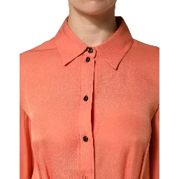 Orange Collared Button Down Long Sleeves  Top
