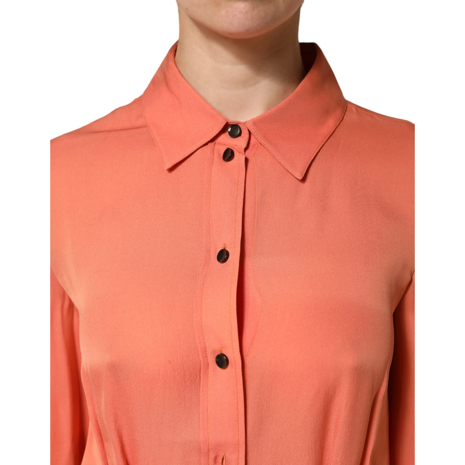 Orange Collared Button Down Long Sleeves Top