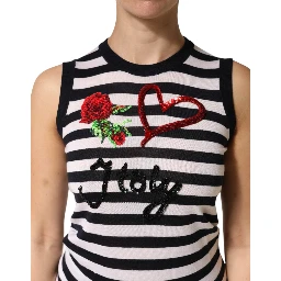 Black White Cashmere Silk Sleeveless Top