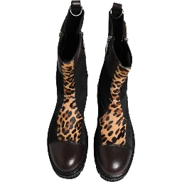 Multicolor Leopard Mid Calf Boots Shoes
