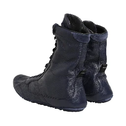 Dark Blue Deer Leather Mid Calf Boots Shoes