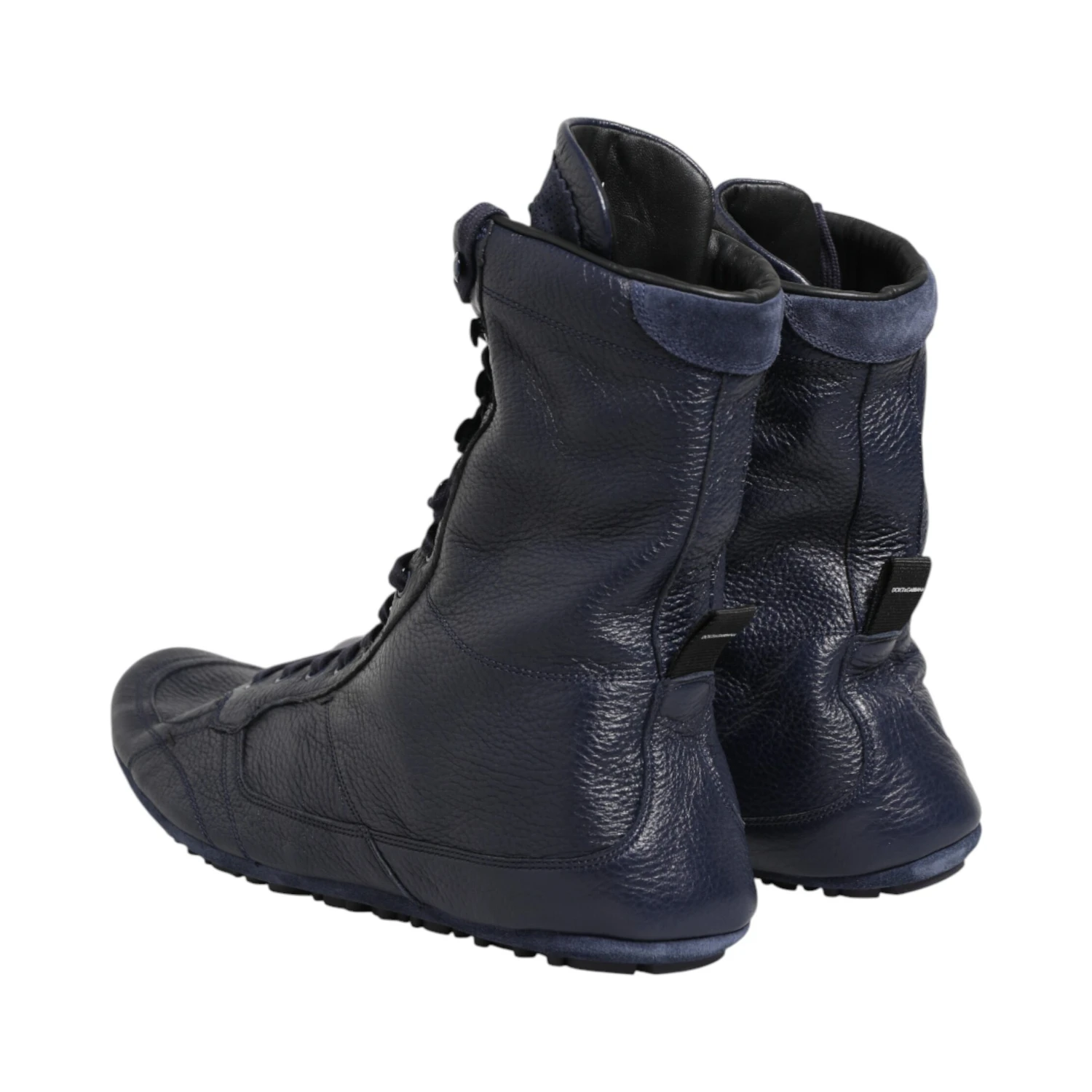 Dark Blue Deer Leather Mid Calf Boots Shoes