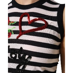 Black White Cashmere Silk Sleeveless Top
