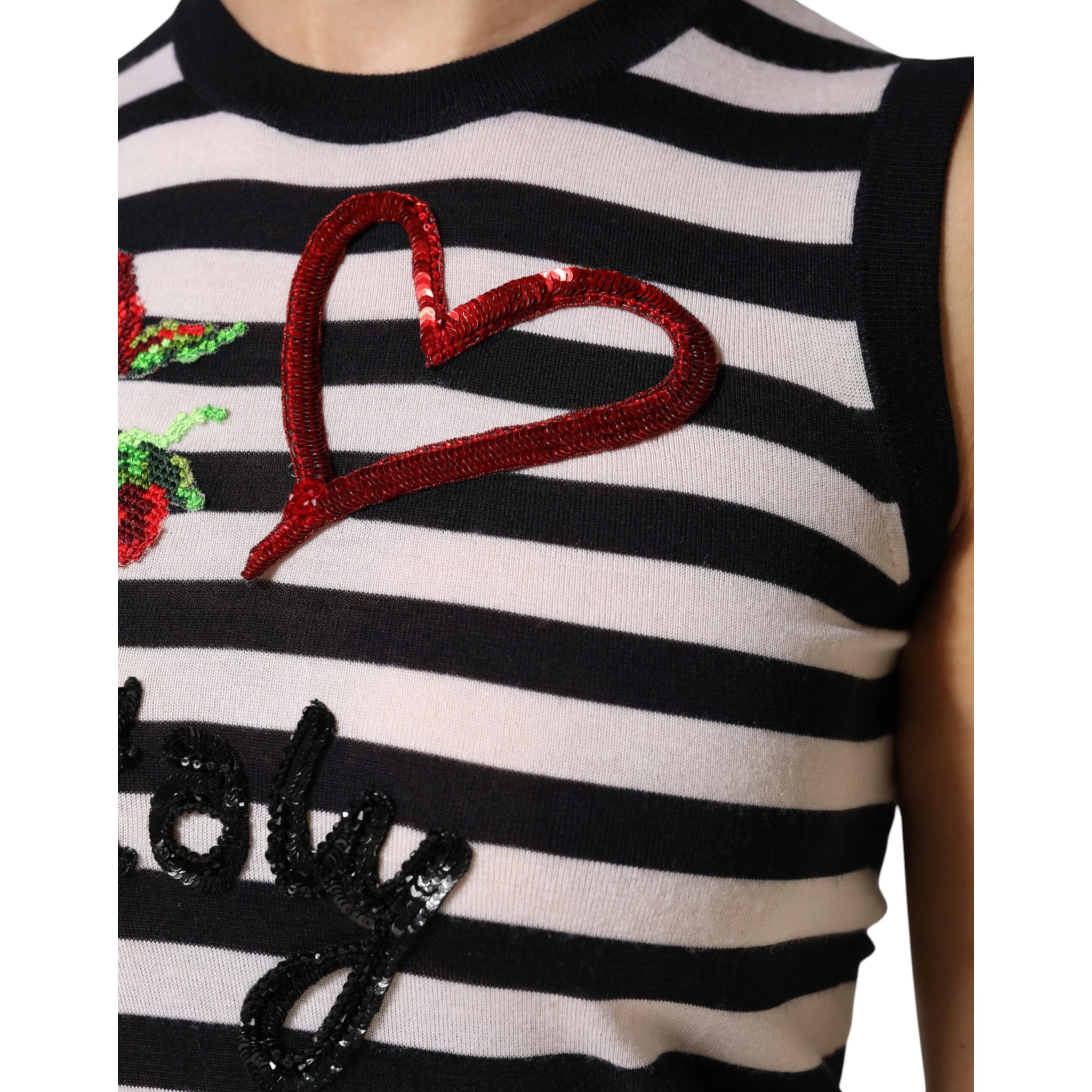 Black White Cashmere Silk Sleeveless Top