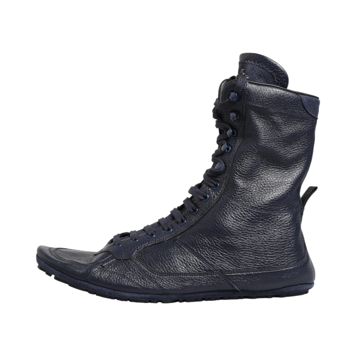 Dark Blue Deer Leather Mid Calf Boots Shoes