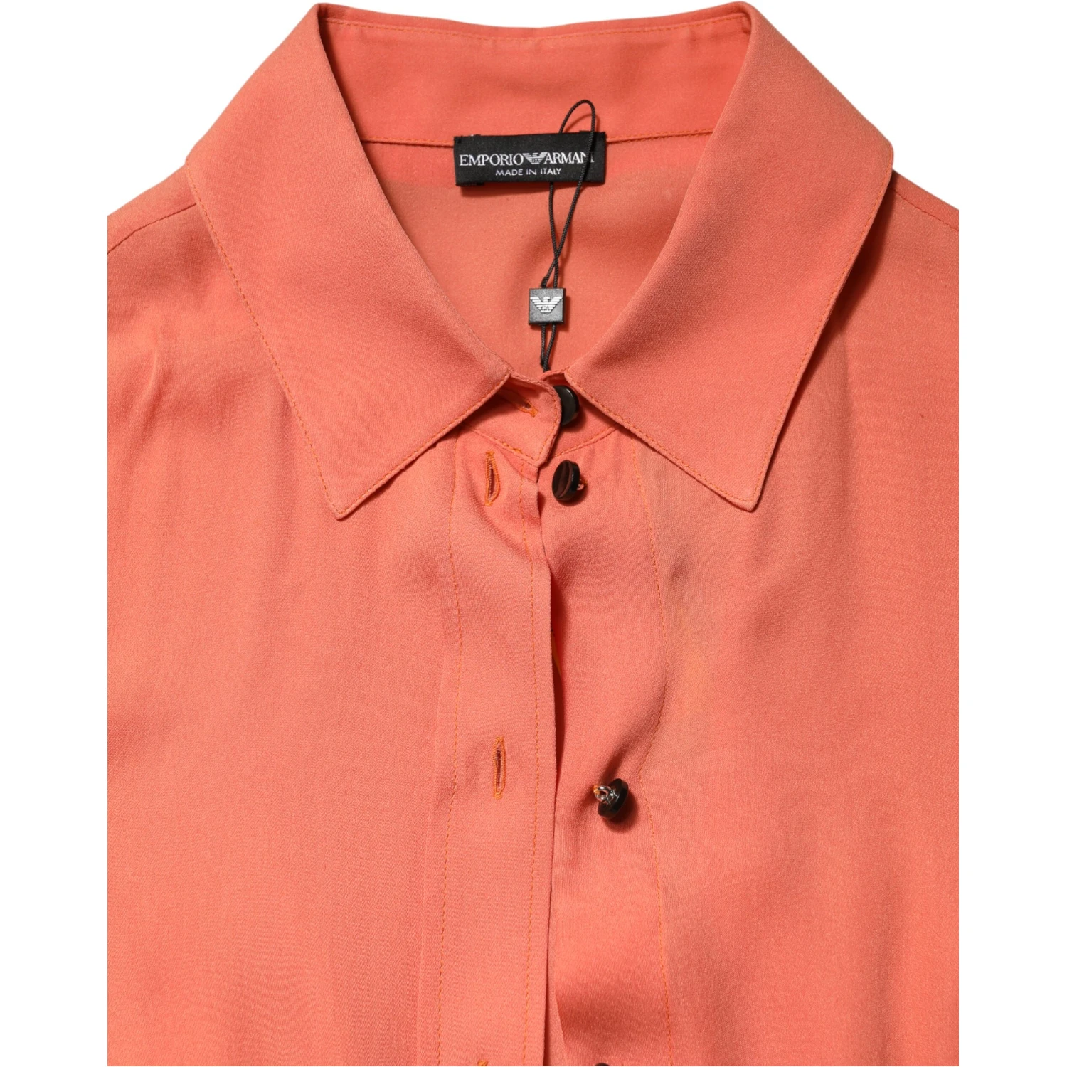 Orange Collared Button Down Long Sleeves Top
