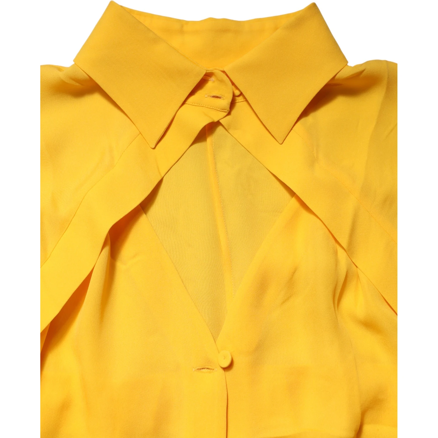 Yellow Silk Collared Long Sleeves  Top