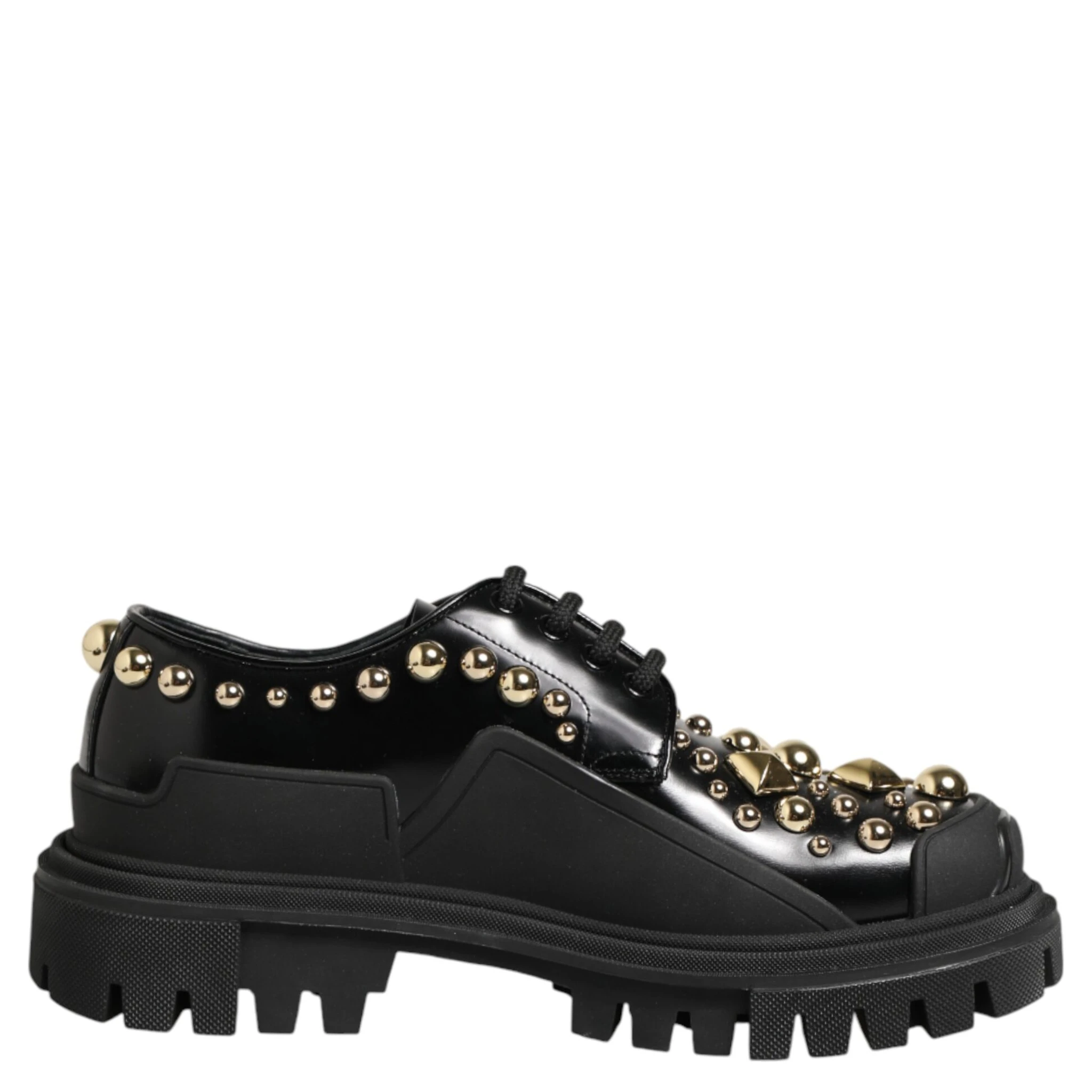 Black Leather Jeweled Crystals Derby Shoes