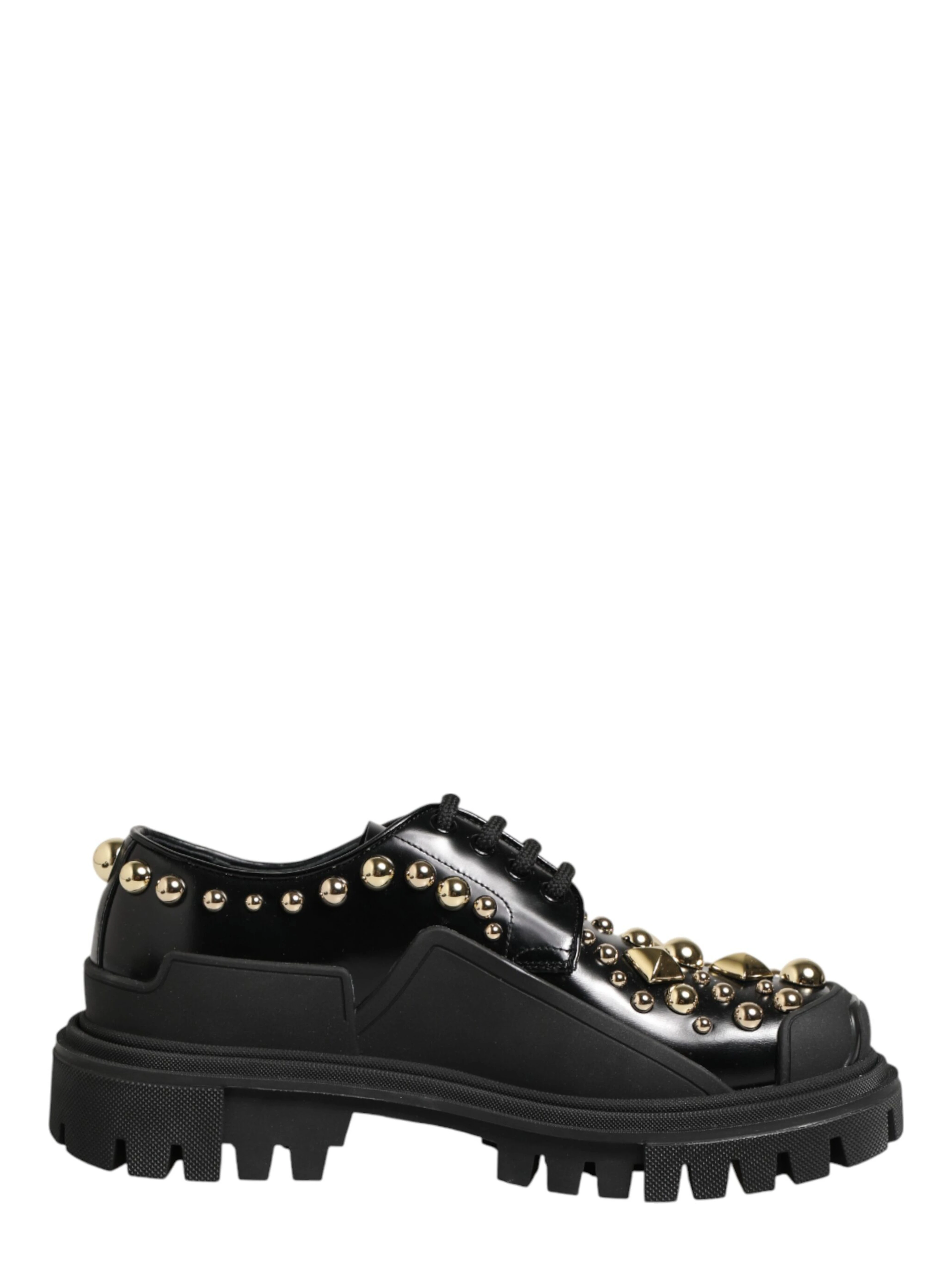 Black Leather Jeweled Crystals Derby Shoes