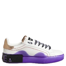 White Purple Leather Low Top Sneaker Shoes