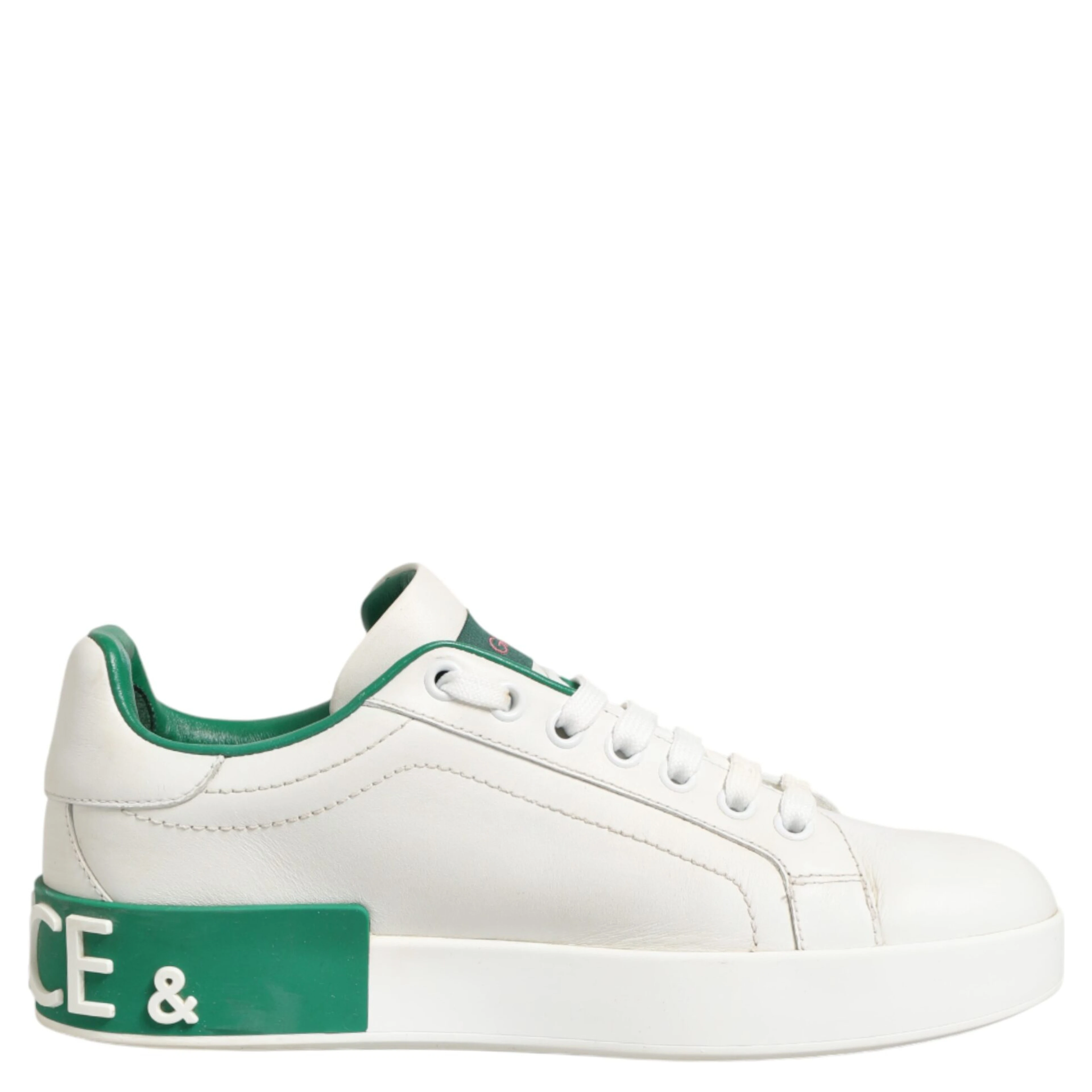 White Green Leather Low Top Sneakers Shoes