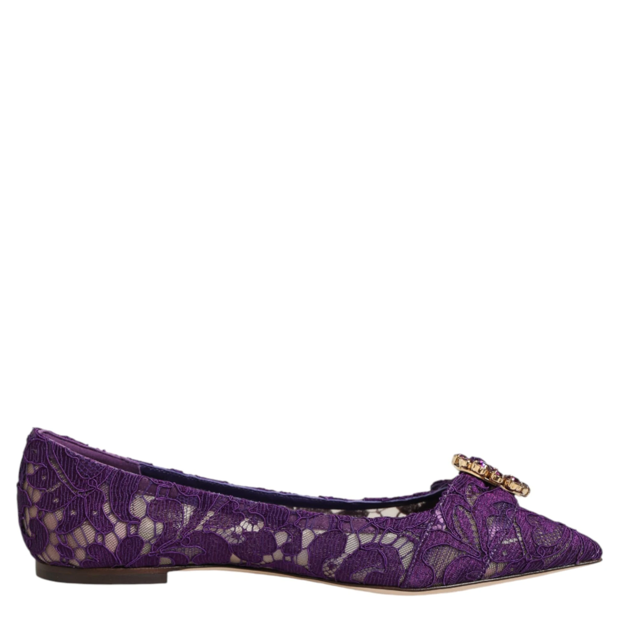 Purple Taormina Lace Crystals Flats Shoes