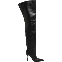 Black Leather Stiletto Knee High Boots Shoes