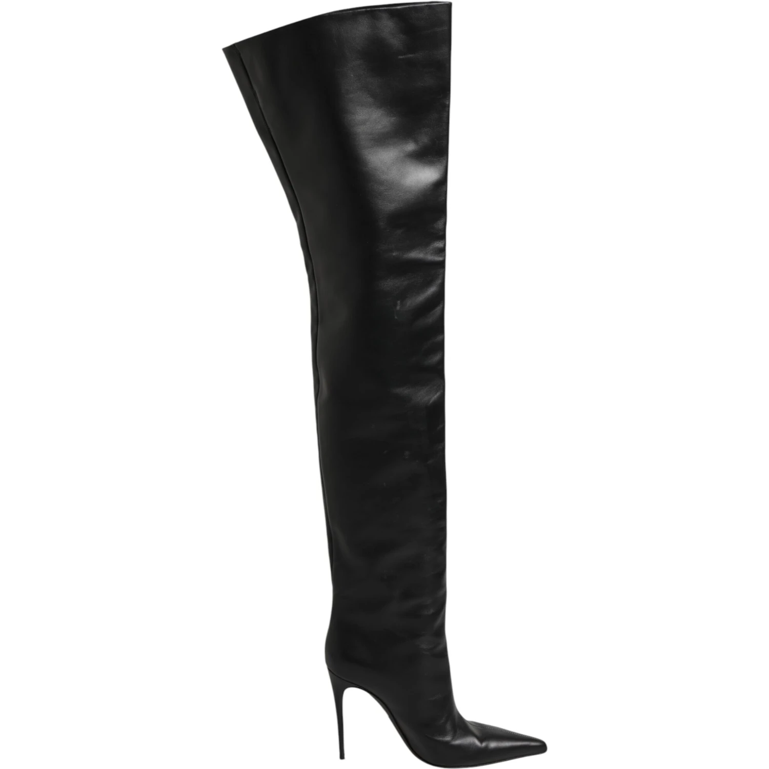 Black Leather Stiletto Knee High Boots Shoes