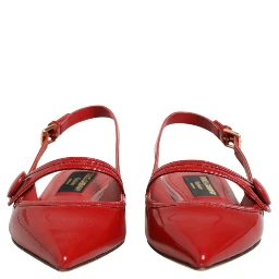 Red Leather Slingback Flats Sandals Shoes