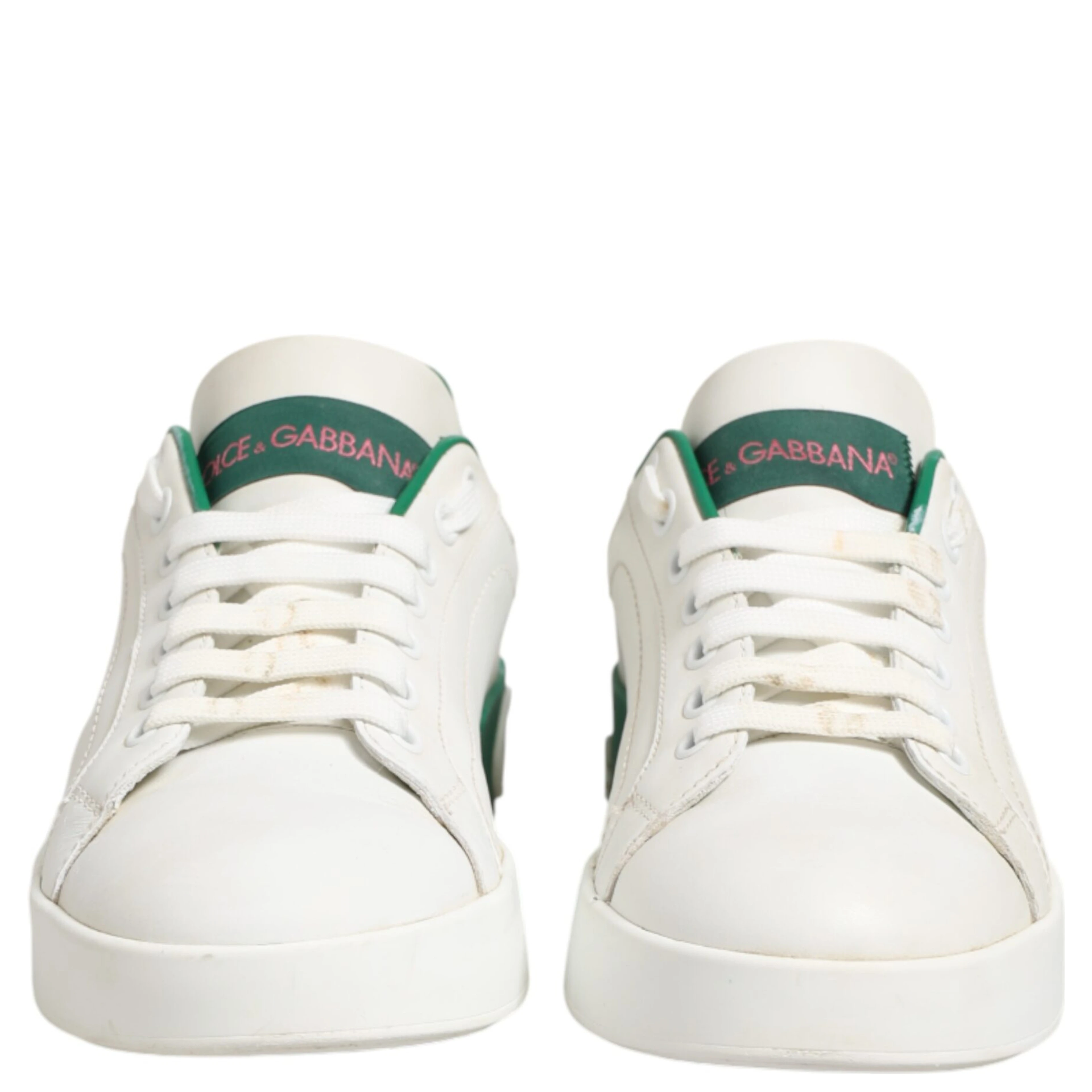 White Green Leather Low Top Sneakers Shoes