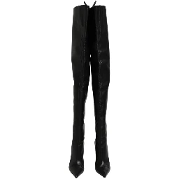 Black Leather Stiletto Knee High Boots Shoes