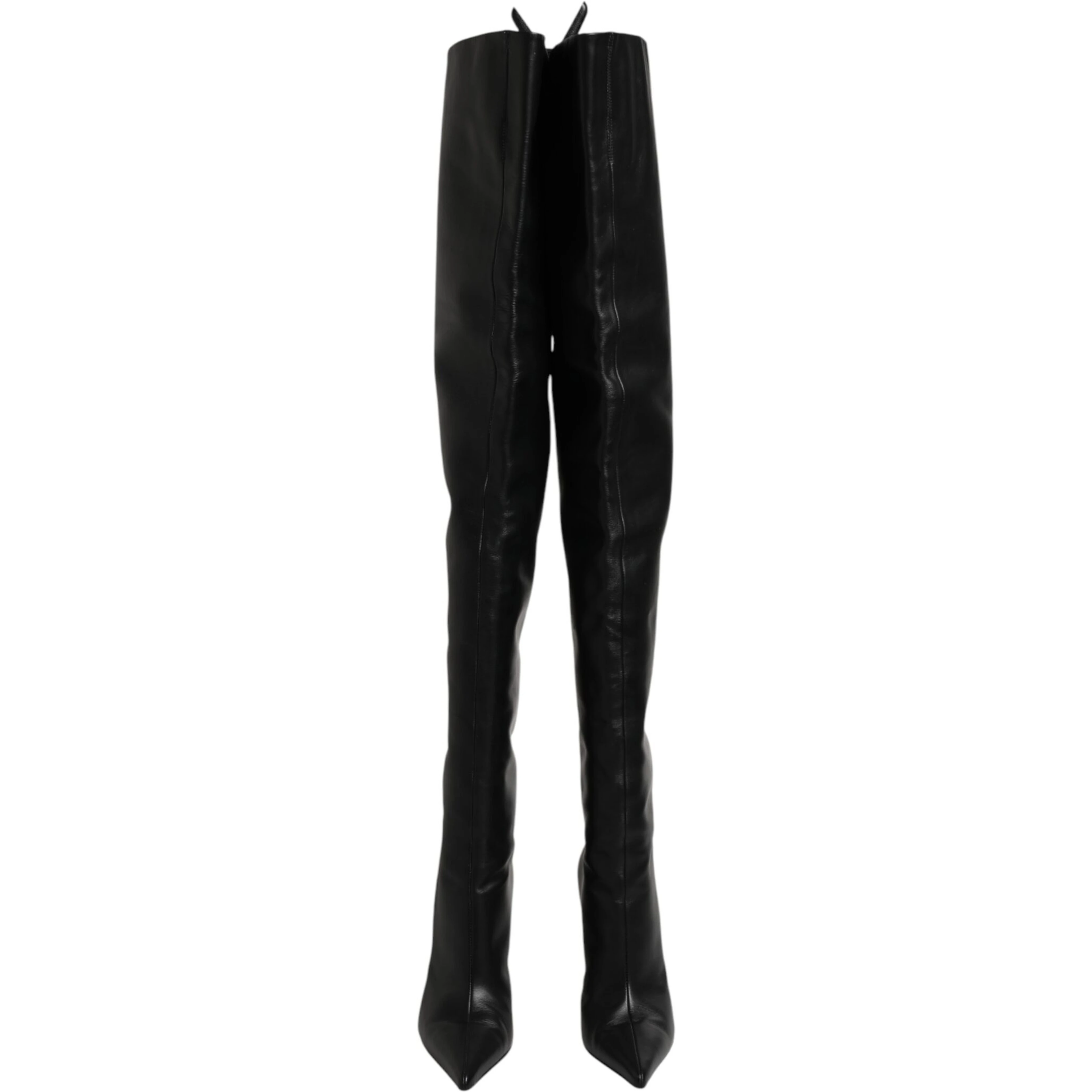 Black Leather Stiletto Knee High Boots Shoes