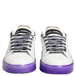 White Purple Leather Low Top Sneaker Shoes