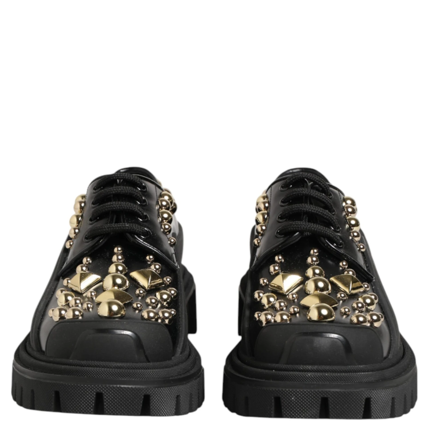 Black Leather Jeweled Crystals Derby Shoes