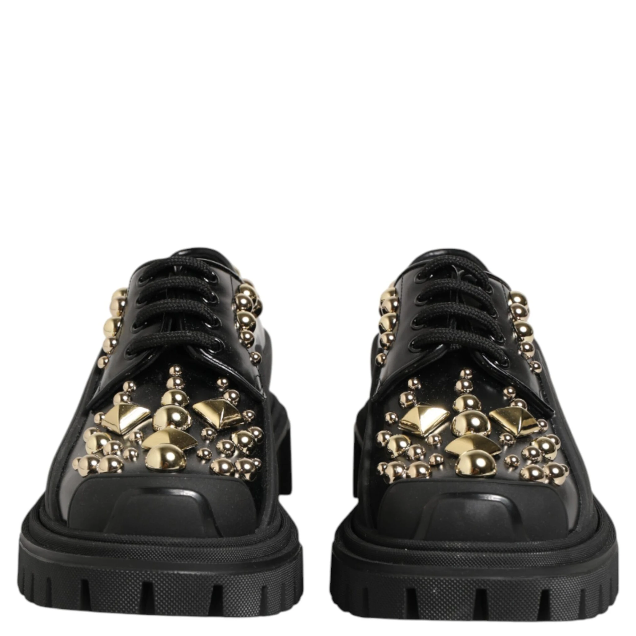 Black Leather Jeweled Crystals Derby Shoes