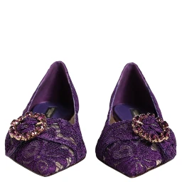 Purple Taormina Lace Crystals Flats Shoes