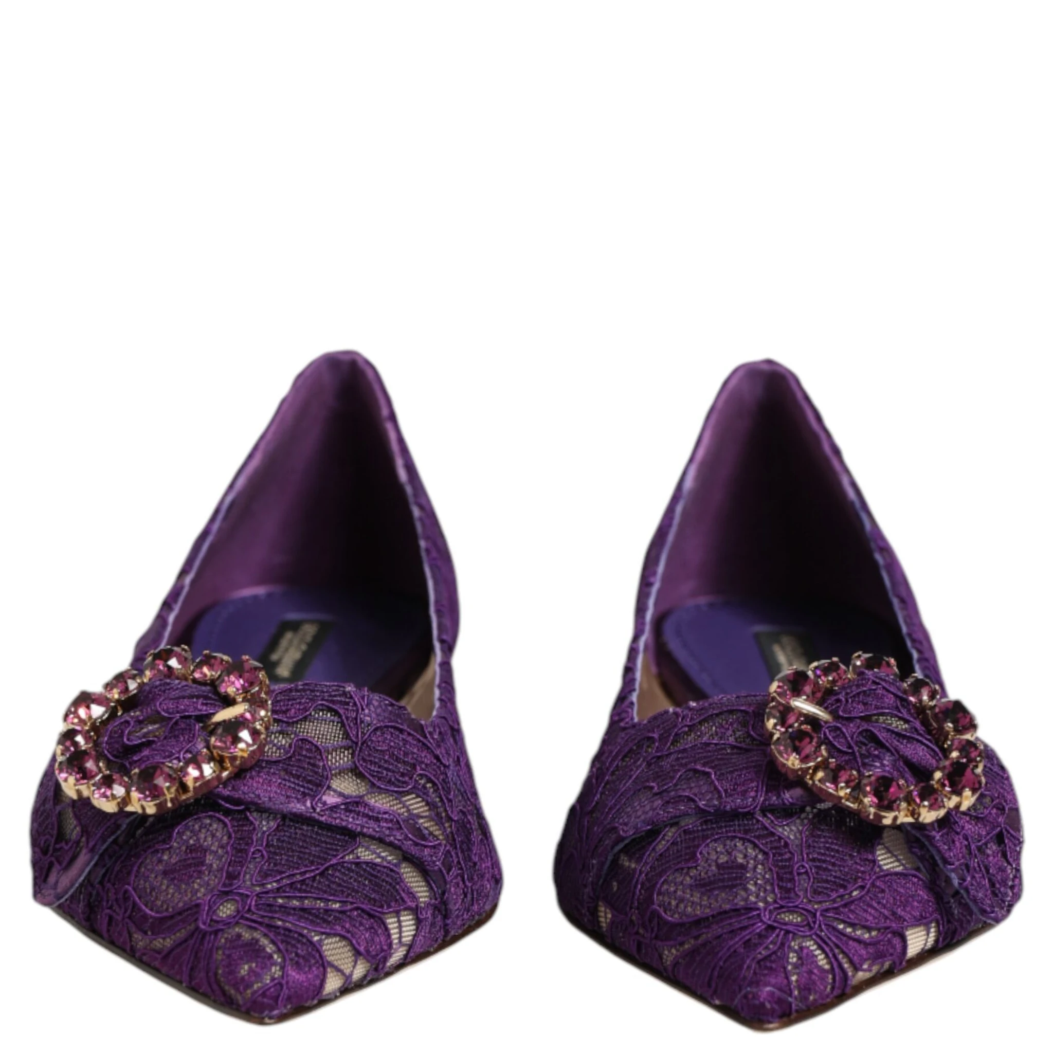 Purple Taormina Lace Crystals Flats Shoes