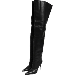 Black Leather Stiletto Knee High Boots Shoes