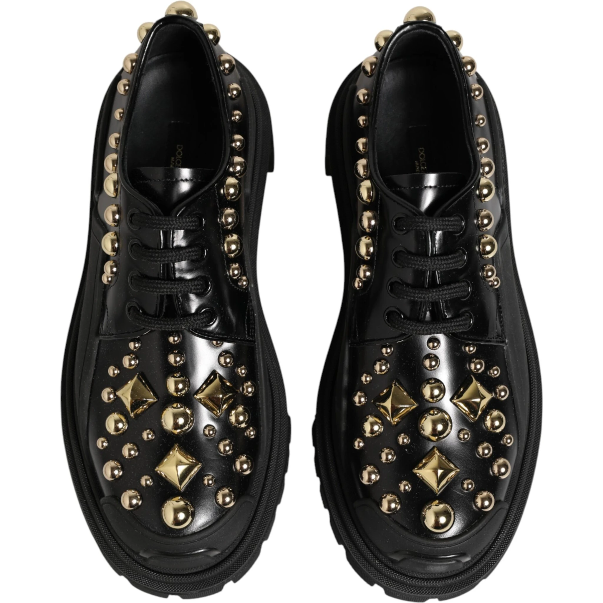 Black Leather Jeweled Crystals Derby Shoes