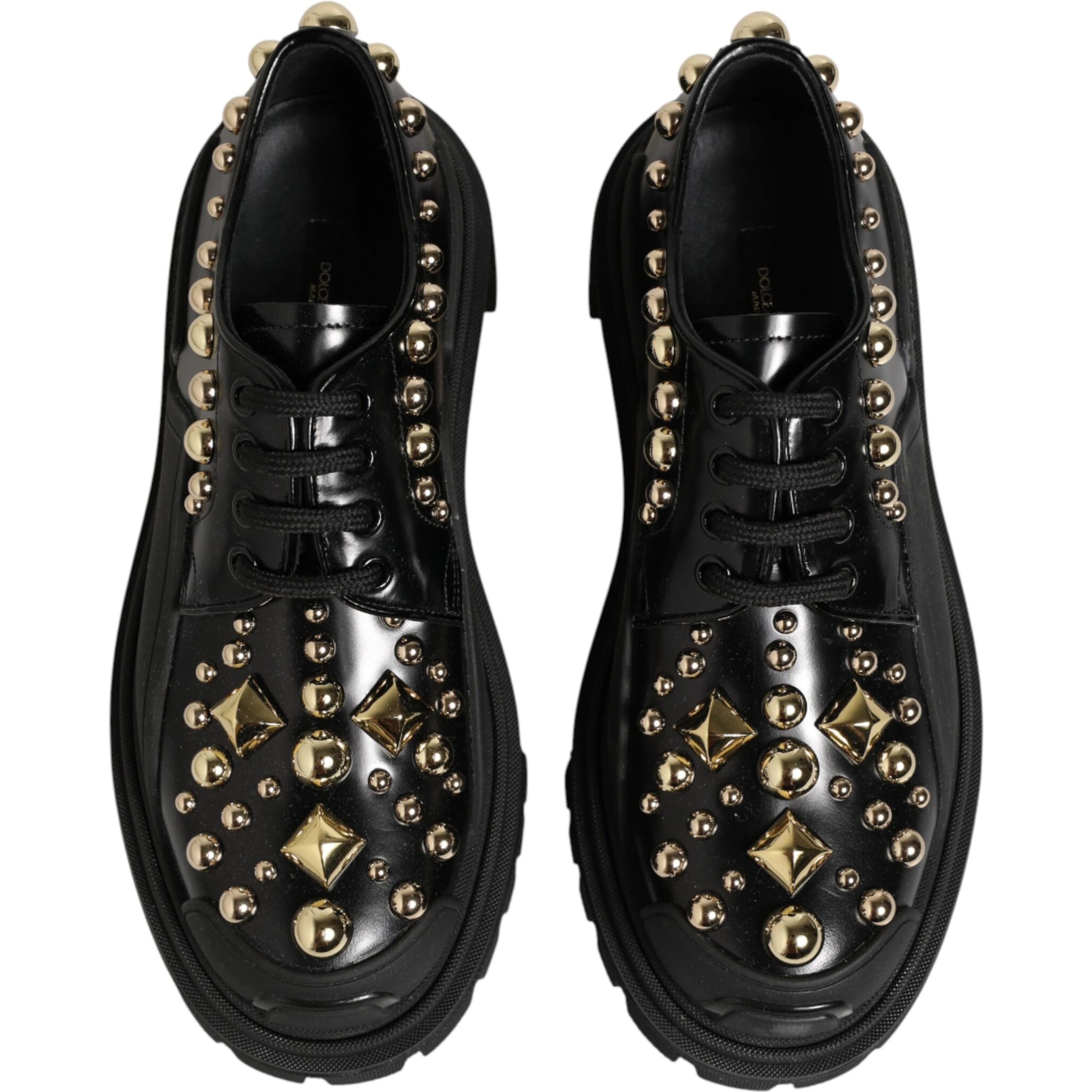 Black Leather Jeweled Crystals Derby Shoes