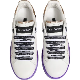White Purple Leather Low Top Sneaker Shoes