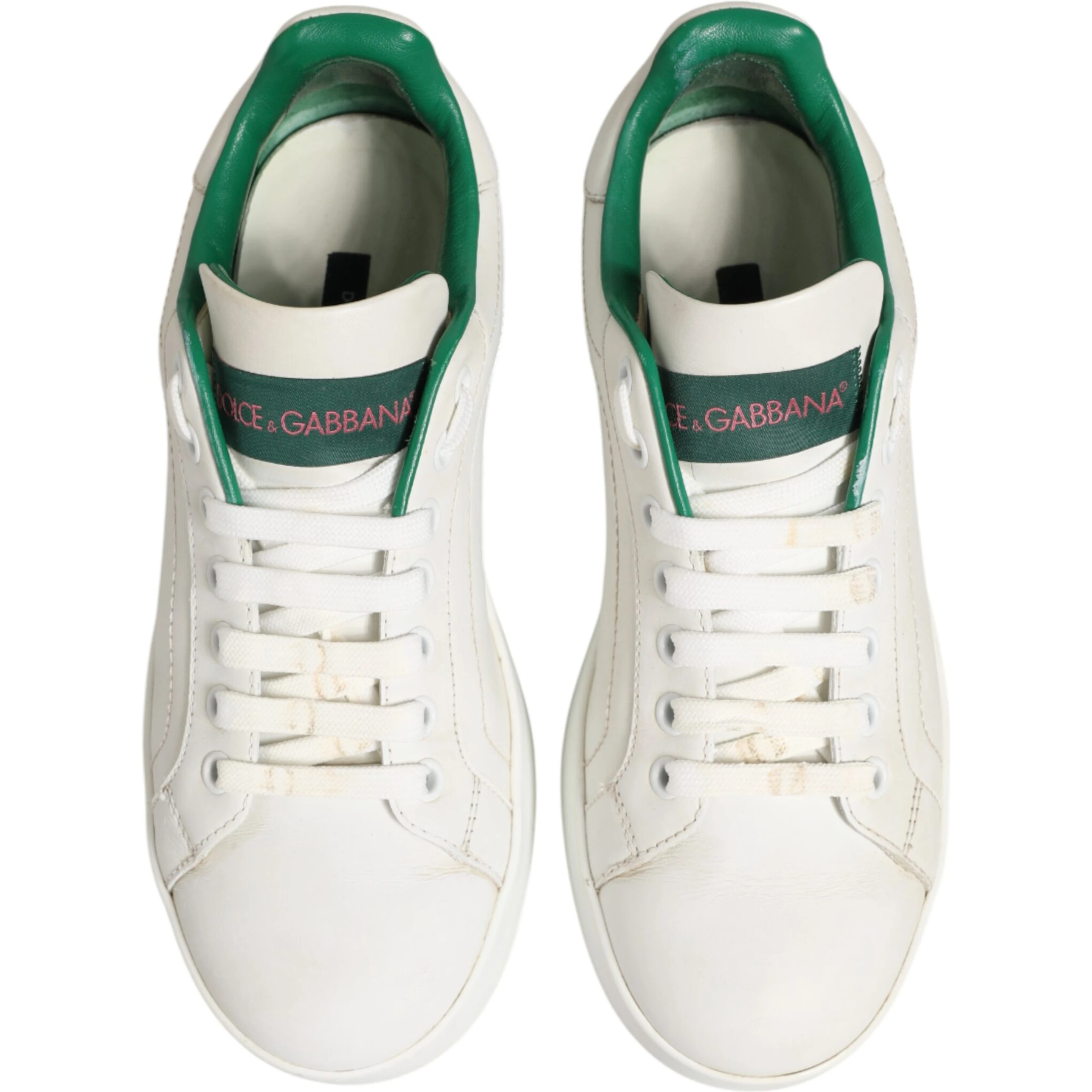 White Green Leather Low Top Sneakers Shoes