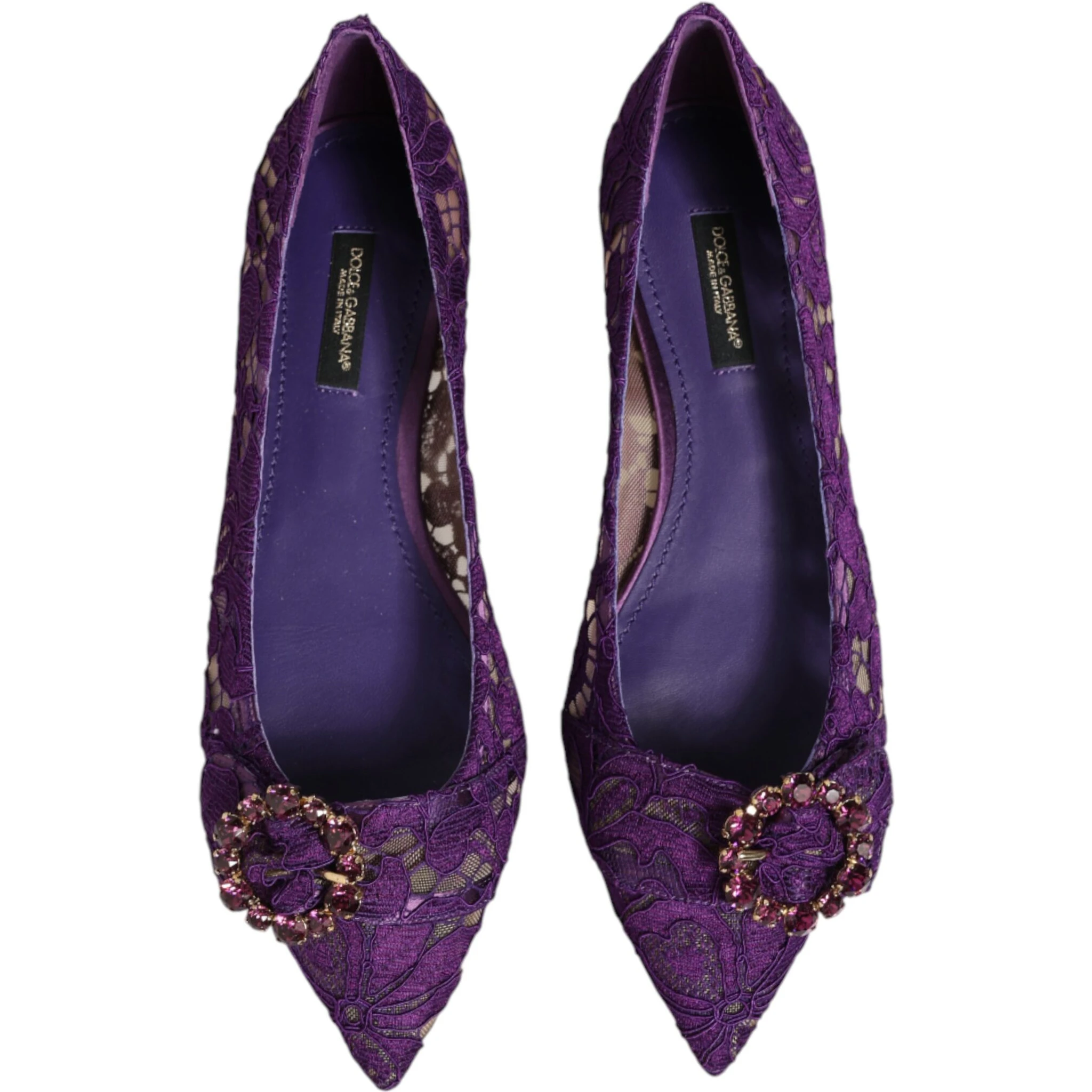 Purple Taormina Lace Crystals Flats Shoes