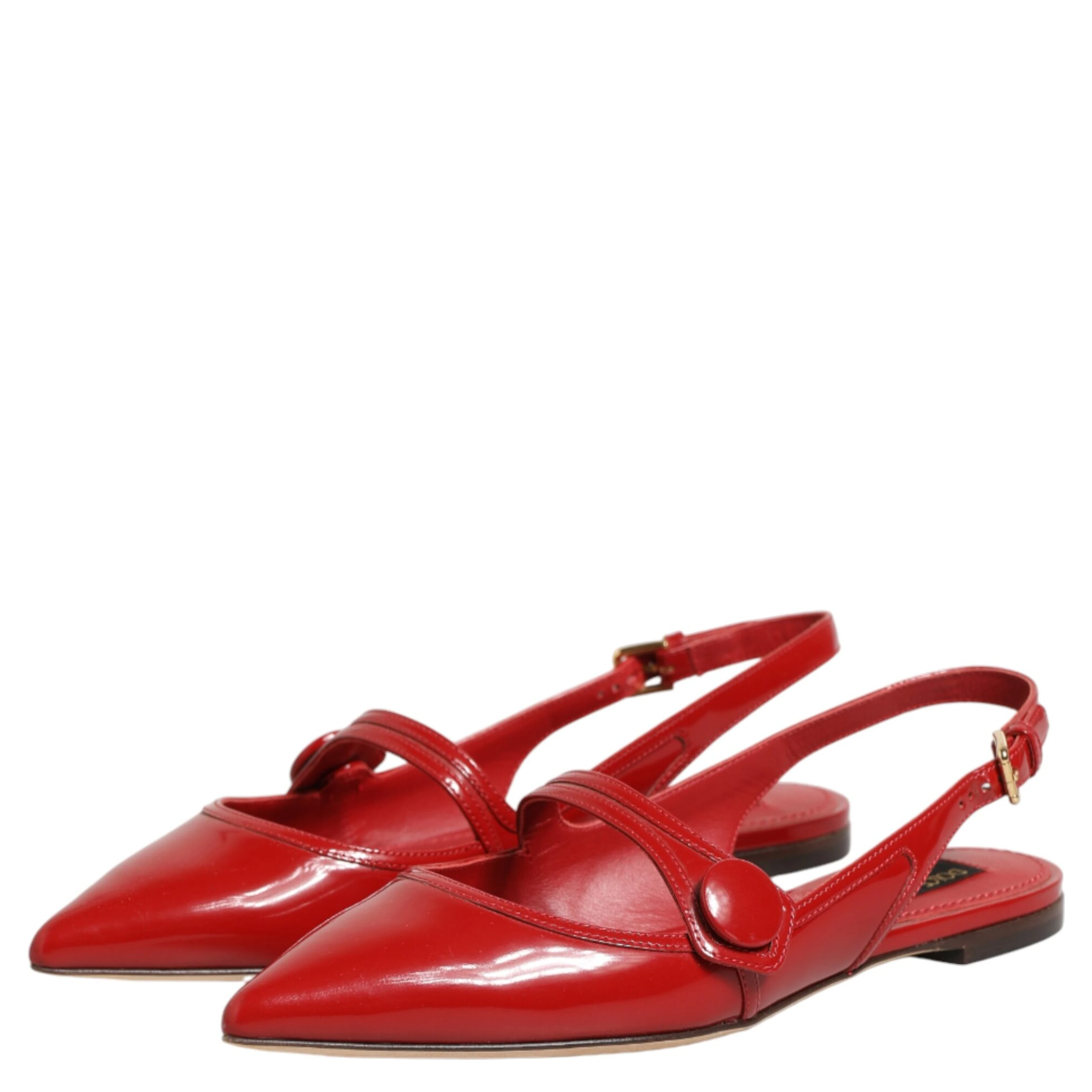 Red Leather Slingback Flats Sandals Shoes