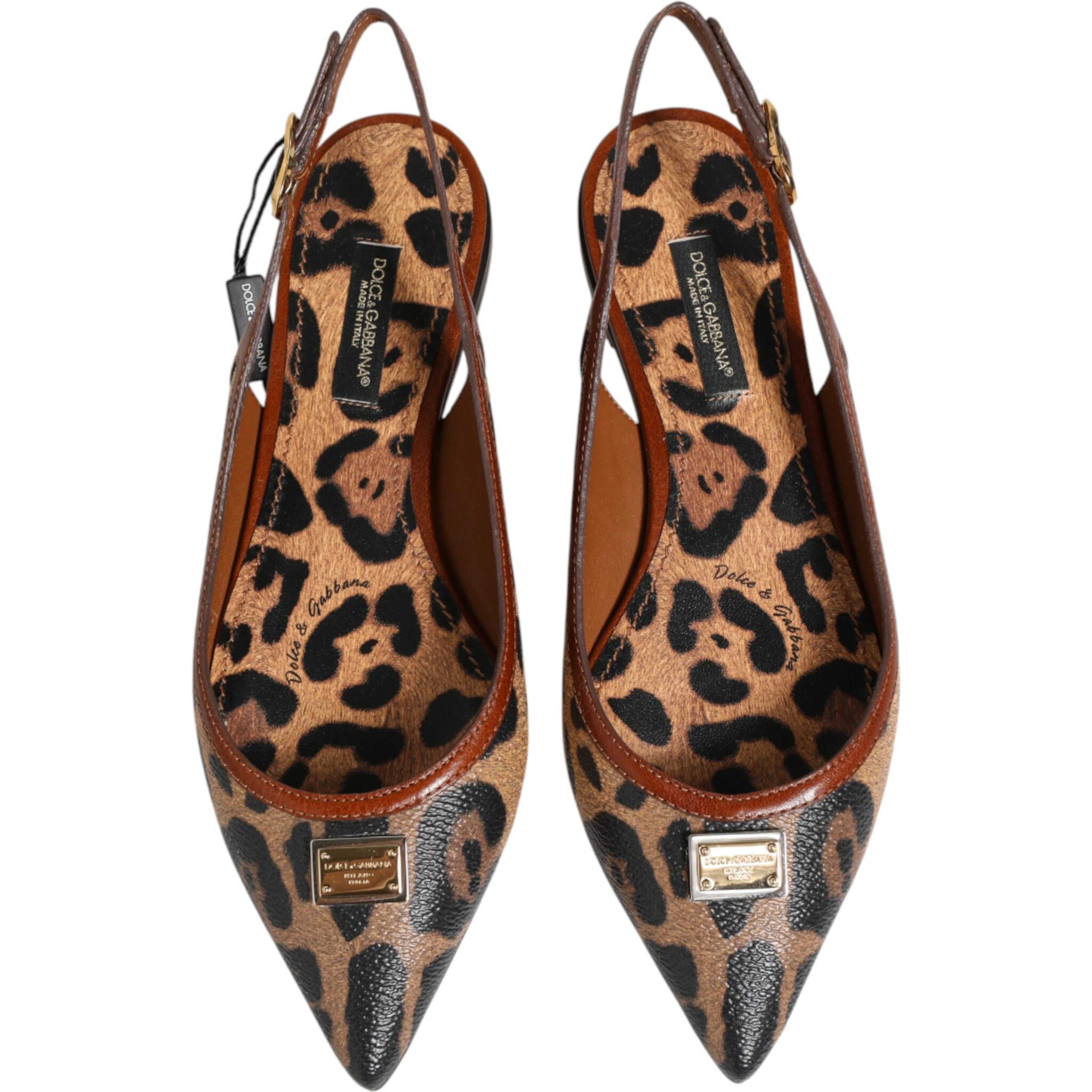 Brown Leopard Slingback Flats Sandals Shoes