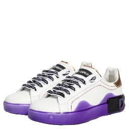 White Purple Leather Low Top Sneaker Shoes