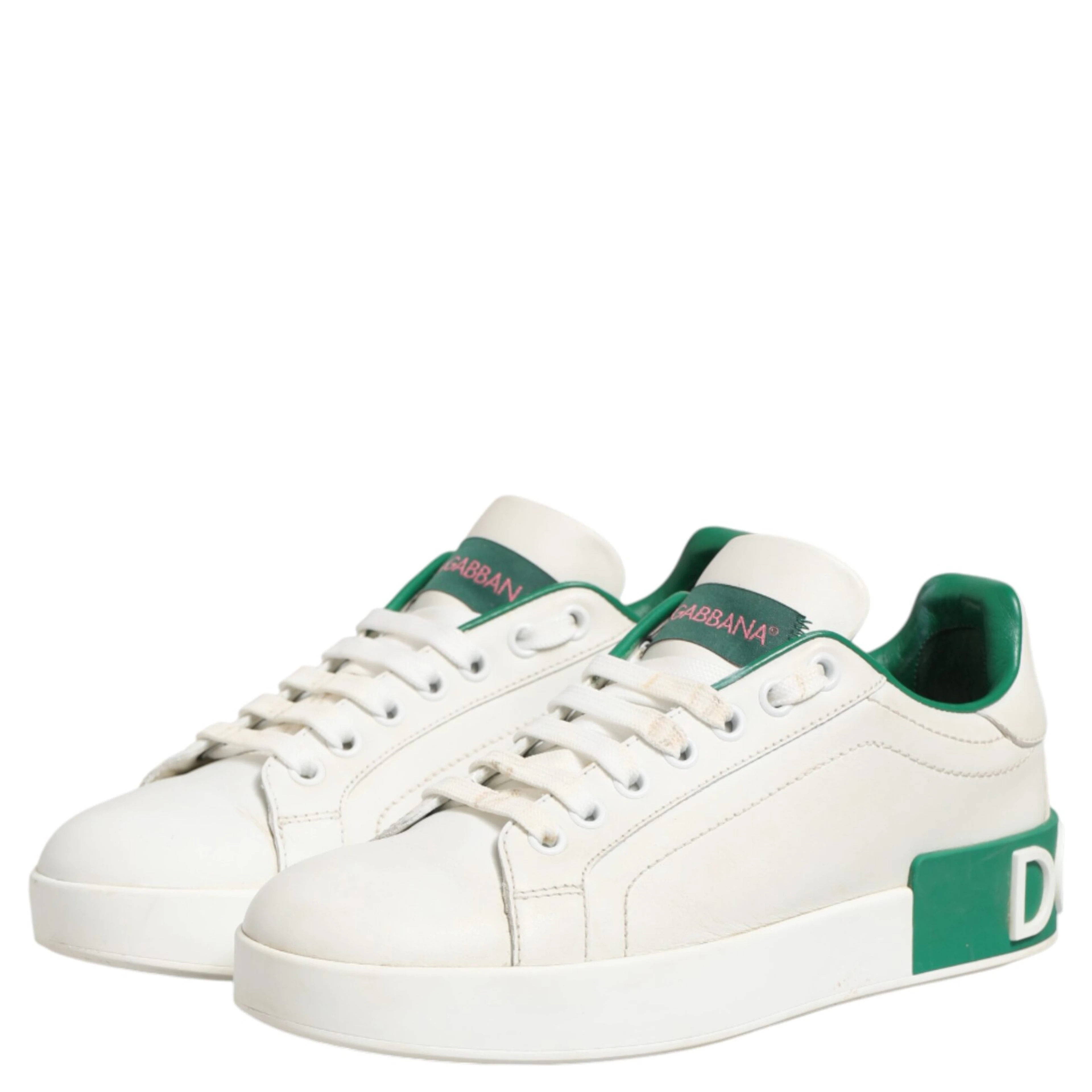 White Green Leather Low Top Sneakers Shoes