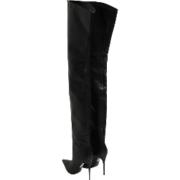 Black Leather Stiletto Knee High Boots Shoes