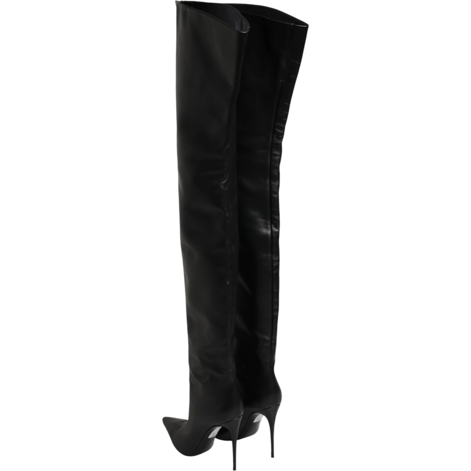 Black Leather Stiletto Knee High Boots Shoes