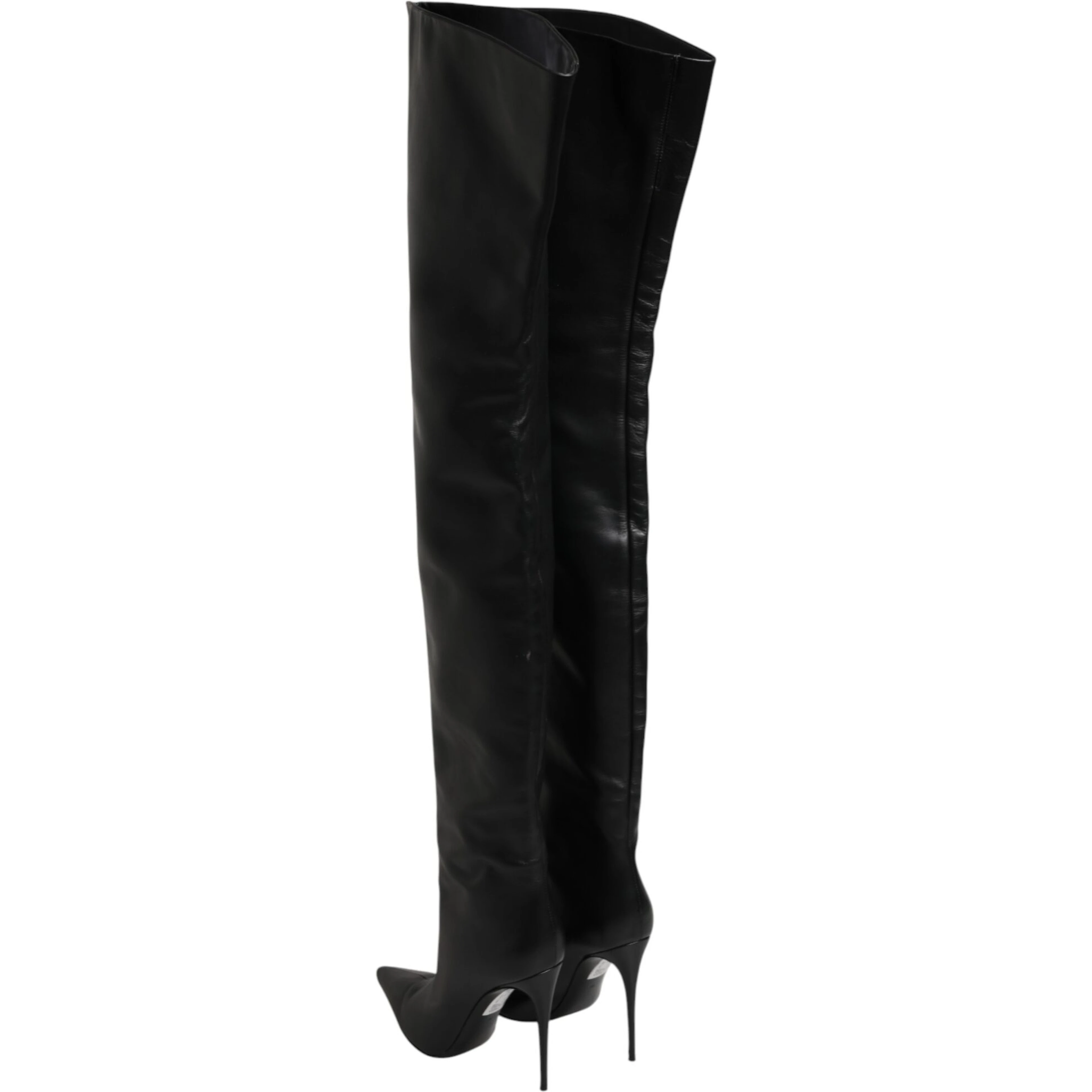 Black Leather Stiletto Knee High Boots Shoes