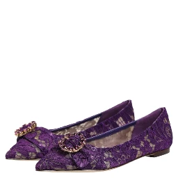 Purple Taormina Lace Crystals Flats Shoes