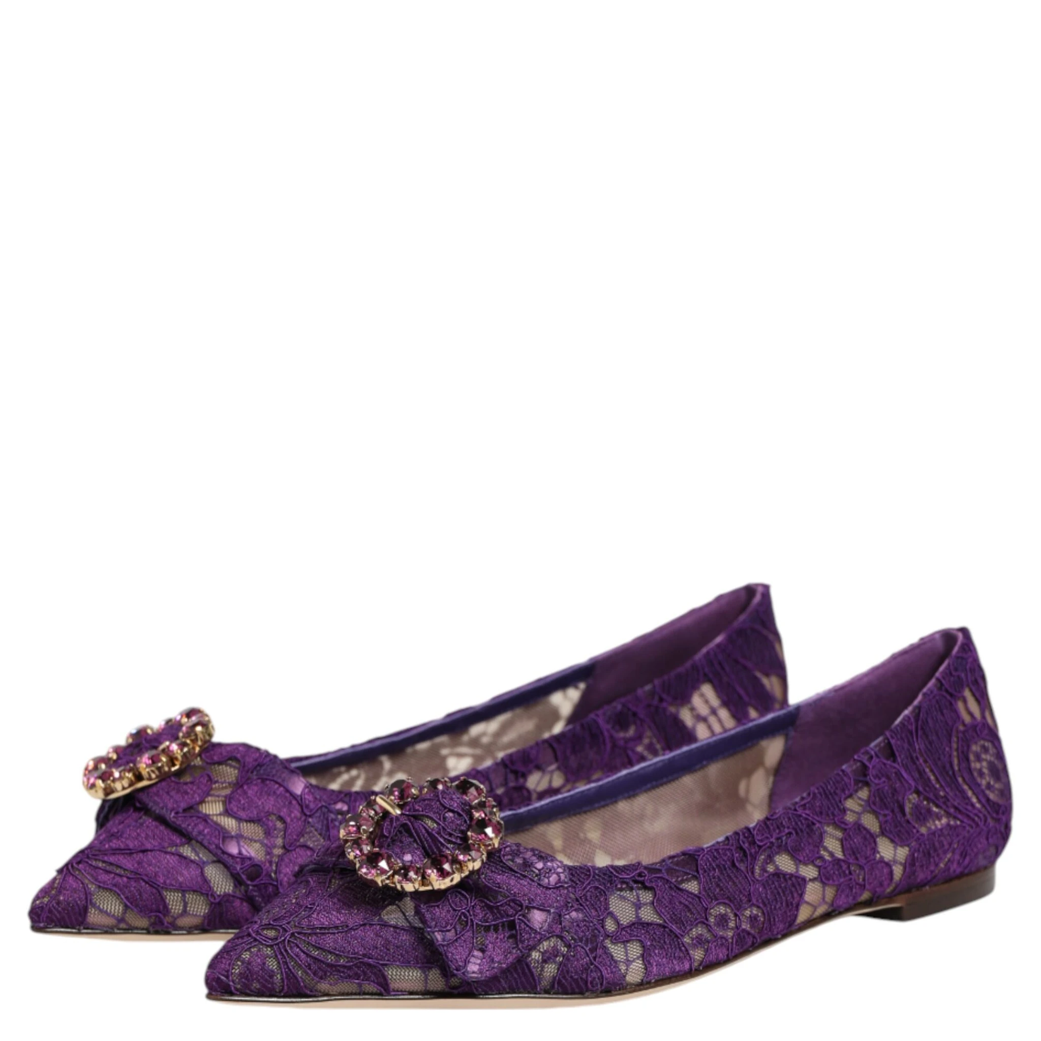 Purple Taormina Lace Crystals Flats Shoes