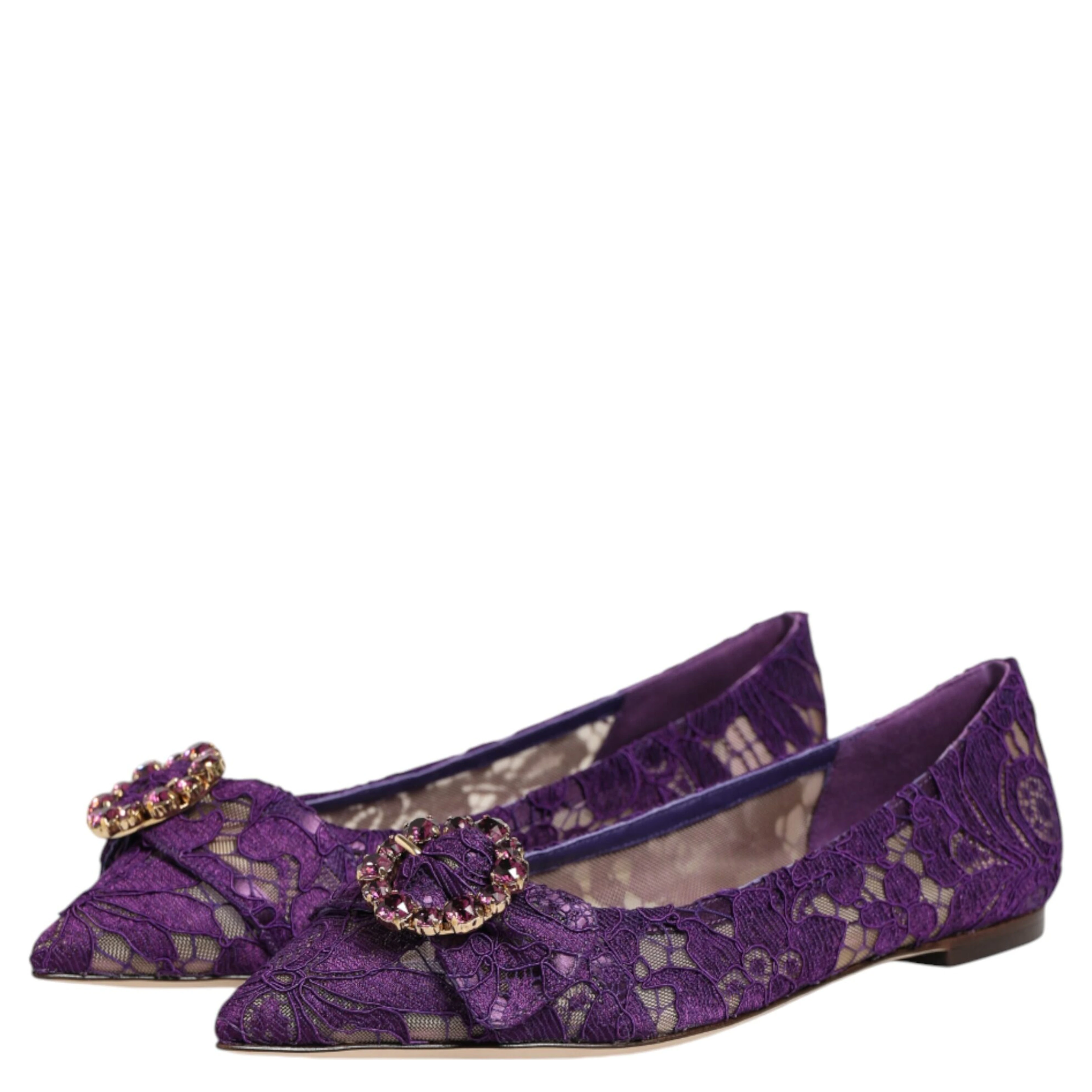 Purple Taormina Lace Crystals Flats Shoes