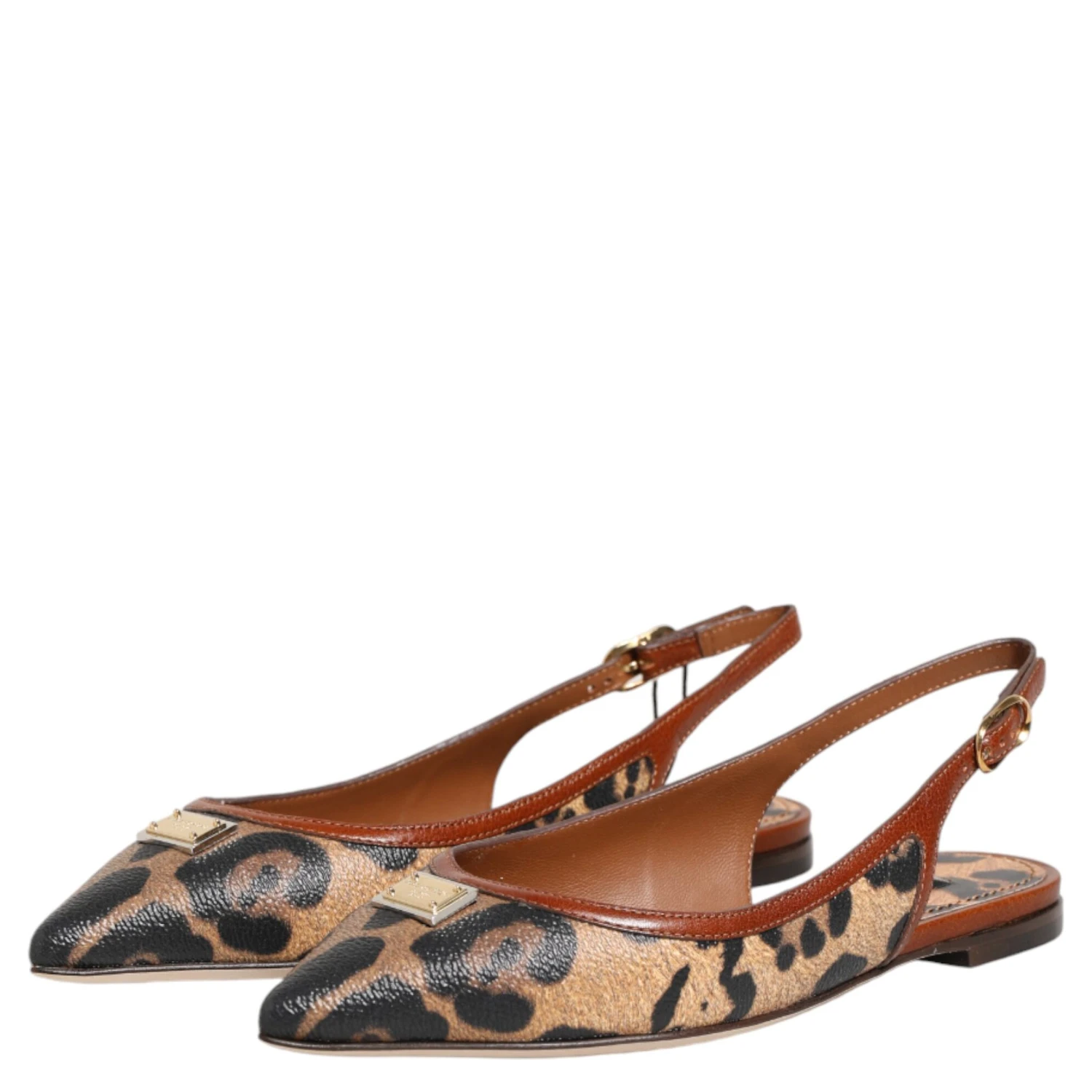 Brown Leopard Slingback Flats Sandals Shoes